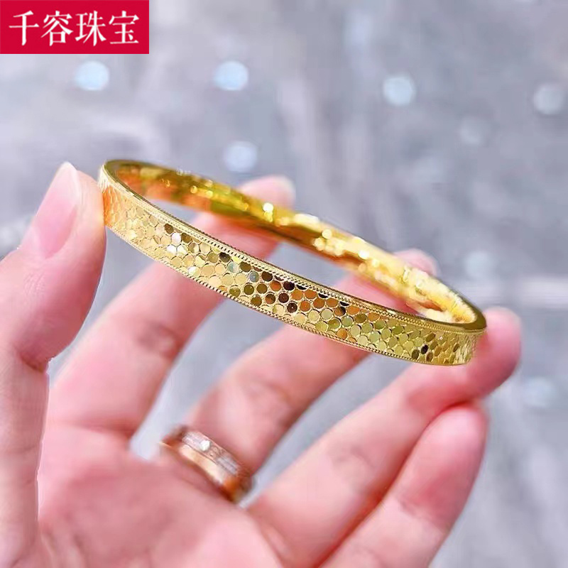 5D硬金黄金蹦迪手镯999足金时尚新款大气爆闪手环纯金镯子送女友