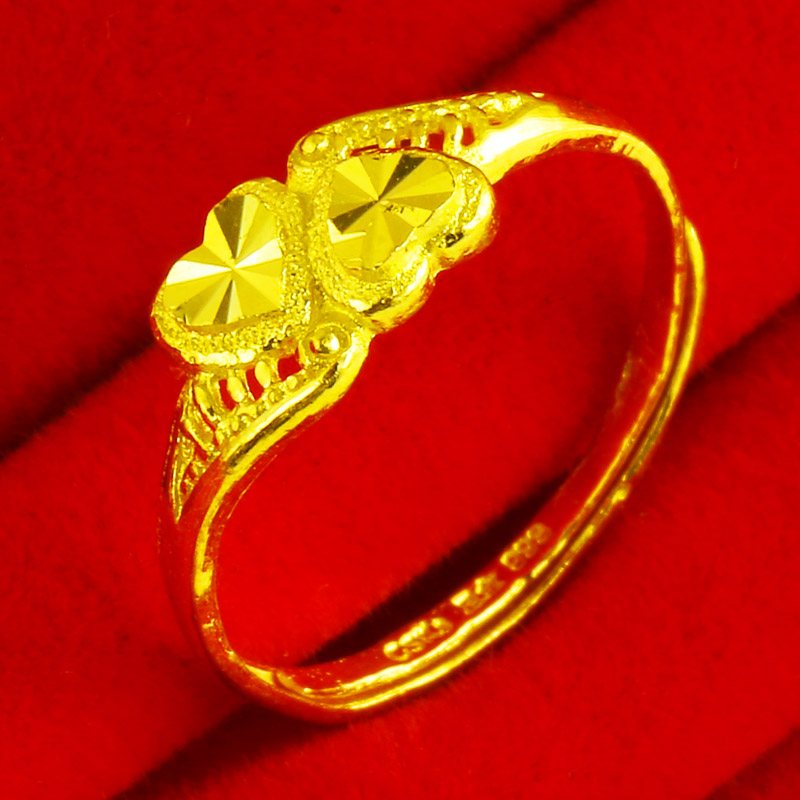 黄金戒指女款9999足金纯金首饰爱心形真金指环心心相守送女友