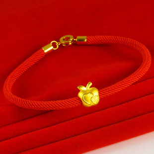 黄金手链9999足金女手串苹果吊坠圣诞节礼物平安夜送女友纯金
