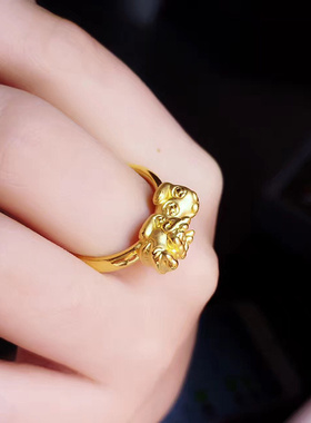 3D硬金黄金貔貅戒指指环转运珠999足金貔貅女纯金食指戒自用送礼