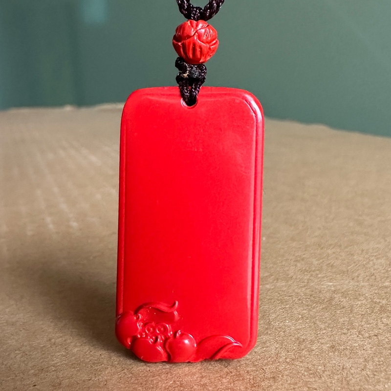 正宗中国红帝王朱砂莲花无事牌项链男女随身可刻字牌子双面莲吊坠