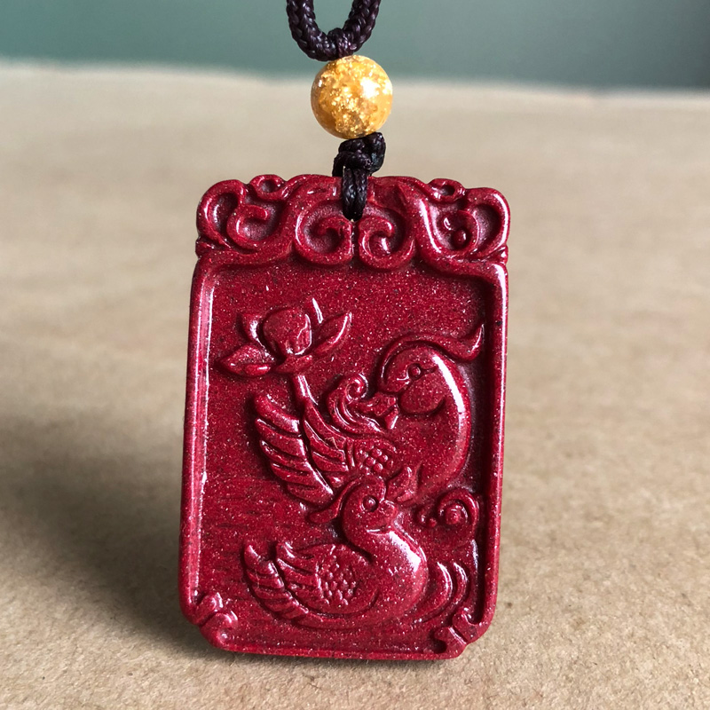 朱砂本命年比翼增情吉祥物吊坠鸳鸯生情促姻固缘项链送人礼物挂件