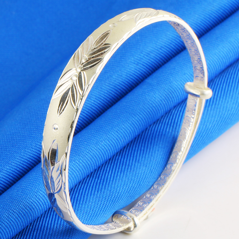 纯银手镯S999足银镯子女款竹报平安古法银实心生日礼物送妈妈