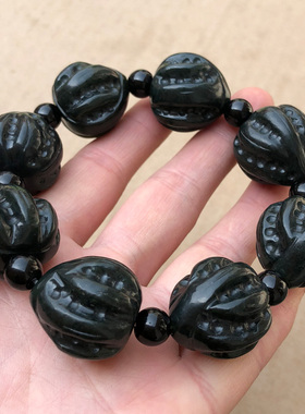 天然新疆和田玉手链青玉核桃手链墨玉手串发财核桃配饰