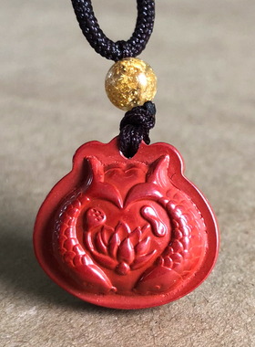 帝王朱砂夫妻合和项链双鱼戏莲心形如意宝宝玉佩补水合合一心坠子