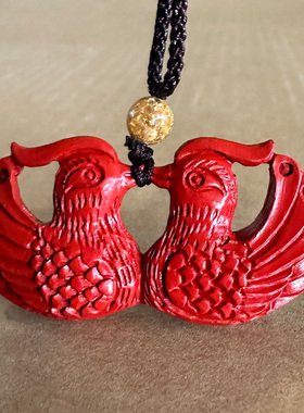 正红朱砂鸳鸯一对项链卧室床头情侣挂饰姻缘百年好合桃花婚礼同心