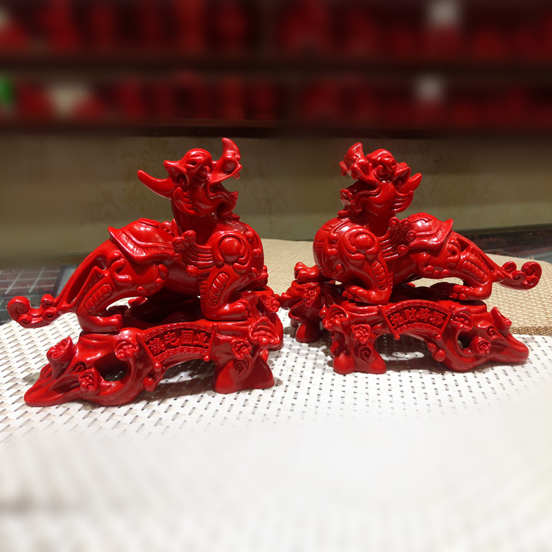 貔貅摆件一对大款朱砂宅业兽办公店铺客厅办公桌面大号红貔貅礼品