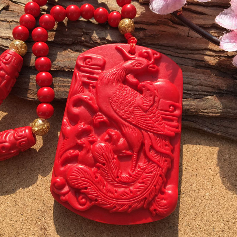 天然朱砂浴火凤凰朱雀吊坠 有凤来仪丹凤朝阳本命年随身项链挂饰