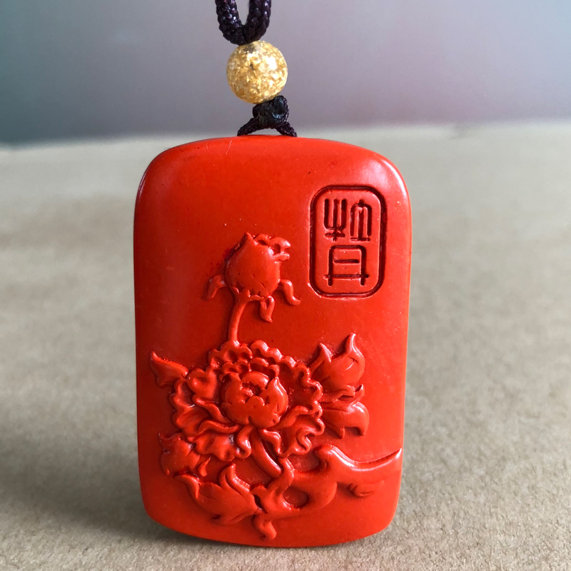 天然高含量朱砂牡丹花项链 男女民族风百搭挂件饰品时尚女式礼物