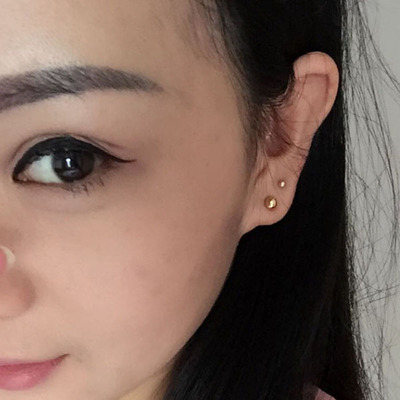 黄金耳钉9999足金男女款磨砂光面弯钩纯金养耳棒球球耳饰耳环