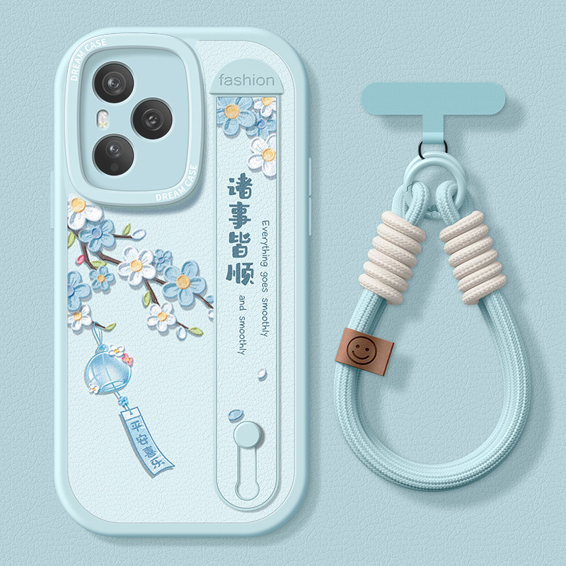 适用荣耀500手机壳腕带honor400pro卡通硅胶300防摔200支架90gt全包80se保护套70pro+简约花枝 60pro全包外壳