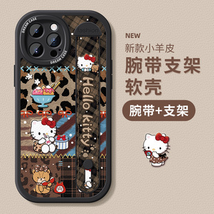 适用苹果16pro手机壳腕带iPhone15promax保护套新款ip17硅胶13支架14plus防摔air全包12mini拼色猫咪11xr卡通