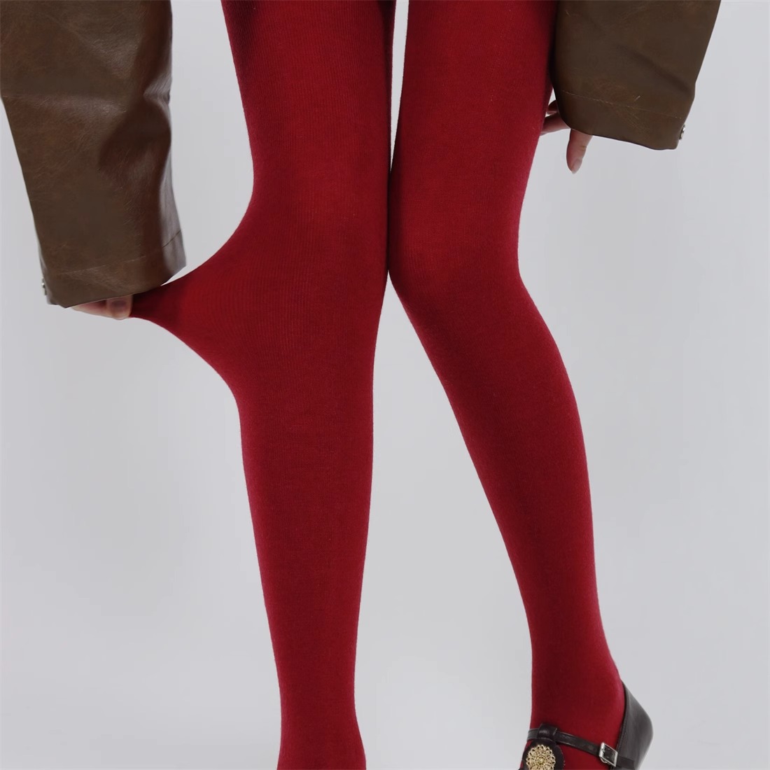 日本进口安可拉红色羊毛连裤袜春秋2025新款打底袜显瘦连体袜