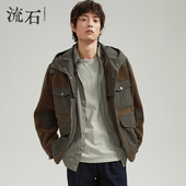 秋冬季 流石男装 羊羔绒连帽保暖夹克宽松 棉外套冬男士 新款 冬装 工装