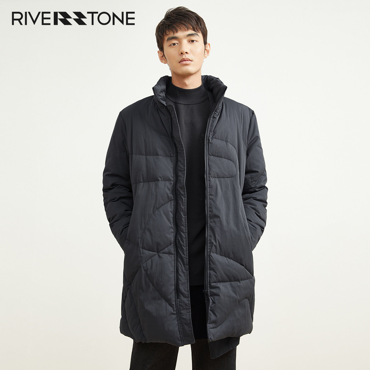 流石男装冬装设计感中长款羽绒服2025年新款冬季保暖时尚休闲外套