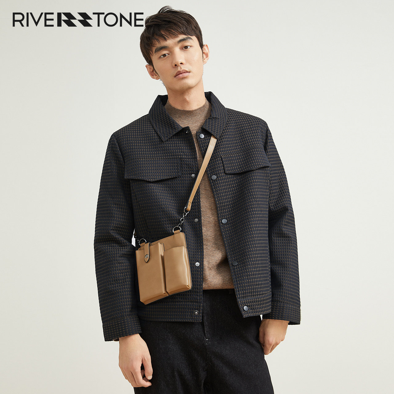 流石男装格子翻领休闲棉衣夹克2025年新款冬季高端时尚设计感外套