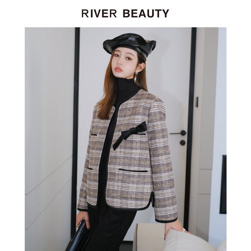 【柳哥优选】RB 女装法式复古格纹呢新款优雅羊毛外套 RA21417995