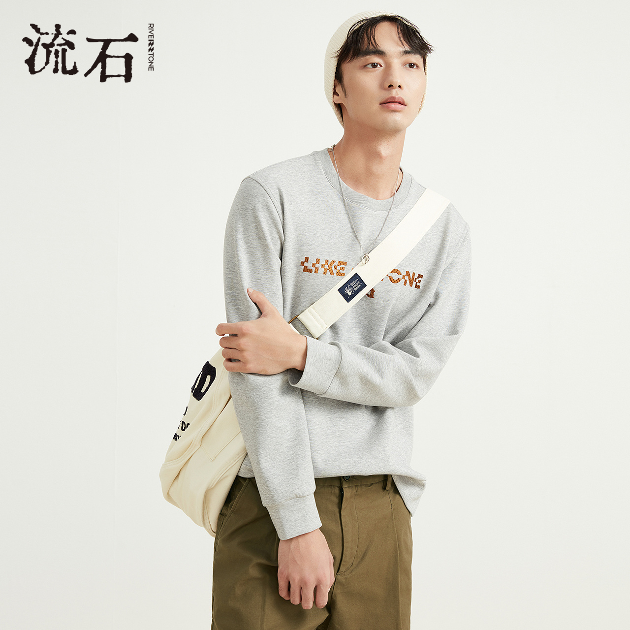 流石男装设计感LOGO字母绣花卫衣