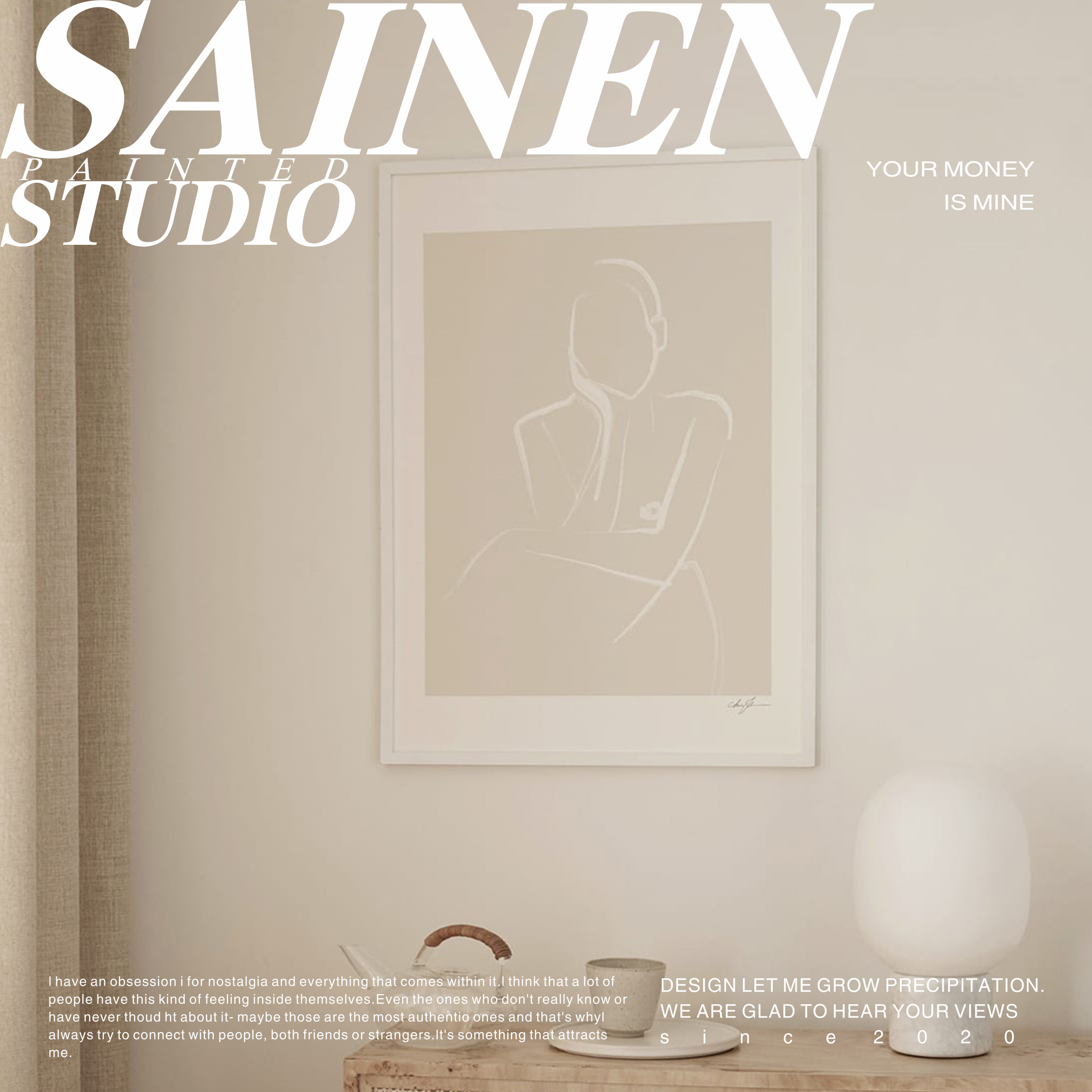 anna johansson丹麦抽象人物背景艺术线条画米白侘寂风小众复古画