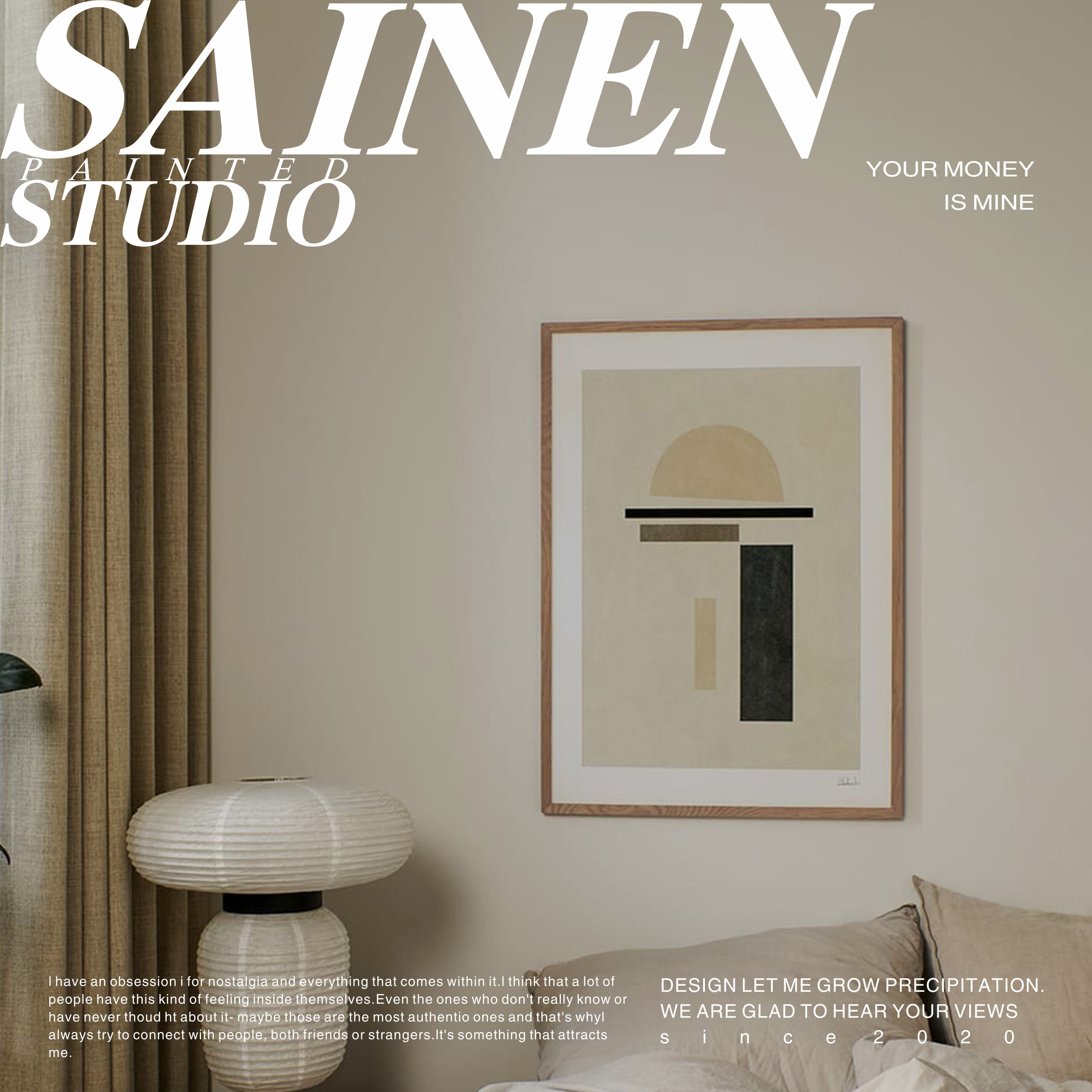 alexandra 丹麦设计极简复古米色几何色块油画抽象艺术客厅装饰画