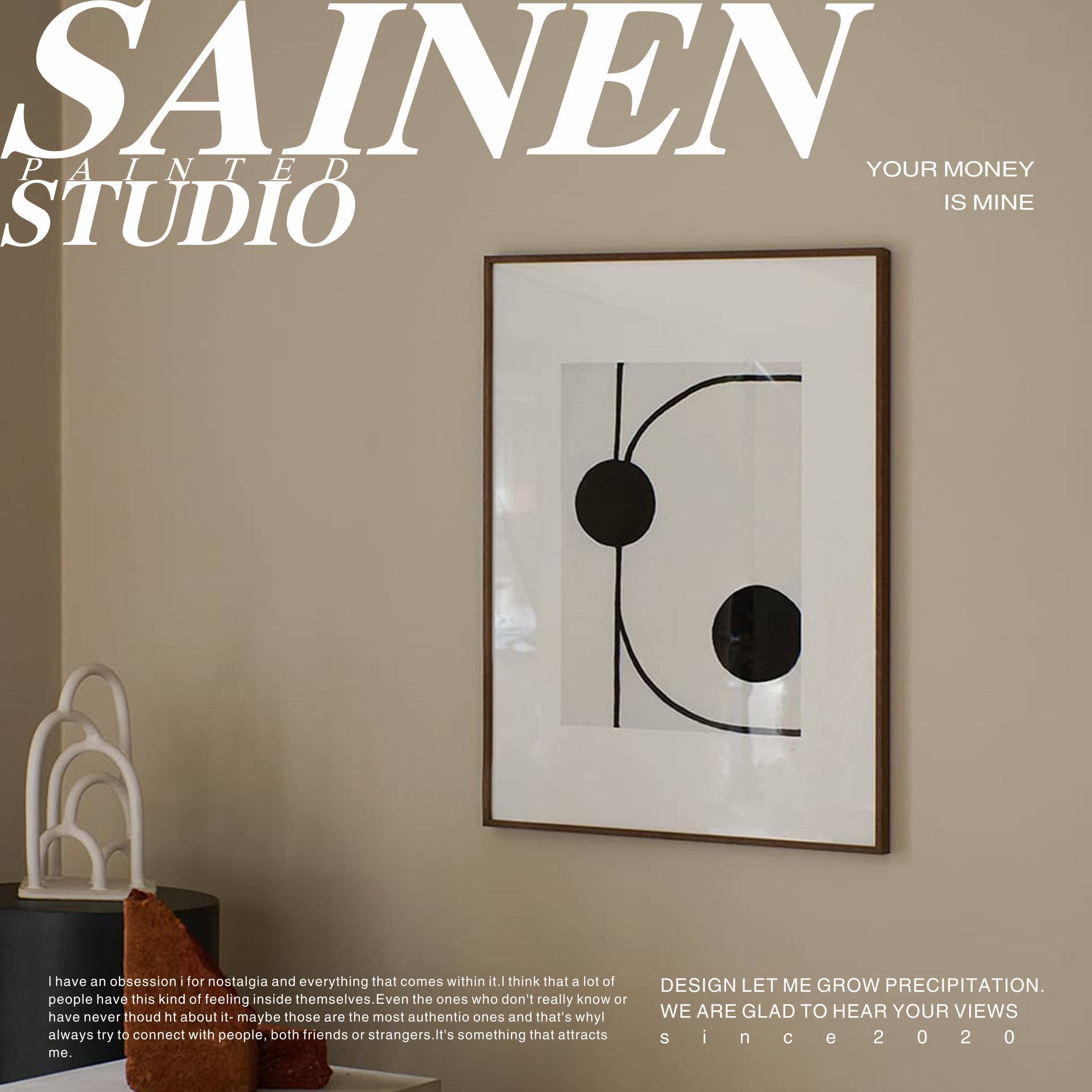 alium 丹麦设计黑白灰几何色块线条抽象艺术极简现代客厅装饰画