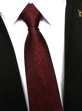 红色领带男正装结婚新郎婚礼商务懒人韩版免打结8CM酒红格纹拉链