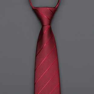 酒红斜纹拉链领带男女正装 免打条纹领带 商务新郎伴郎结婚婚礼韩版