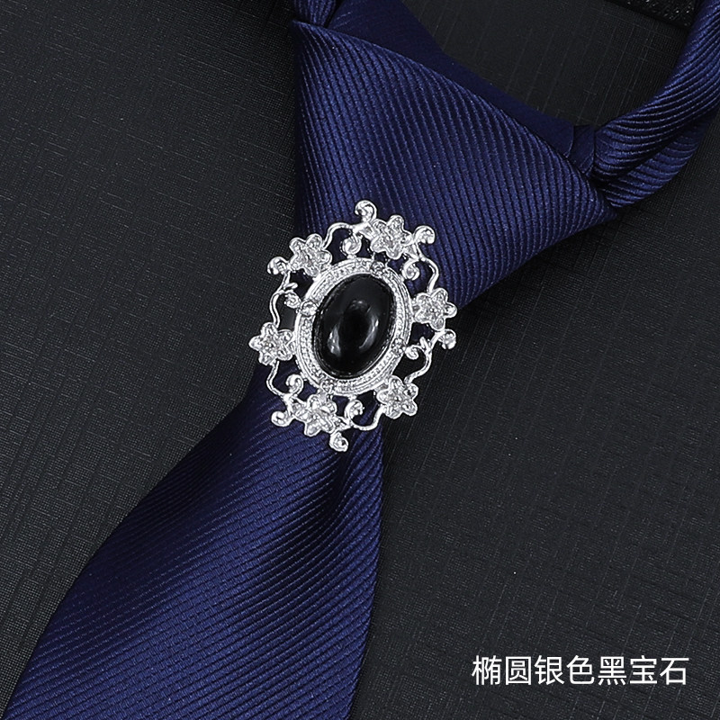 男士英皇爵迹水钻椭圆银色黑宝石领带箍商务衬衫复古骑士领带扣