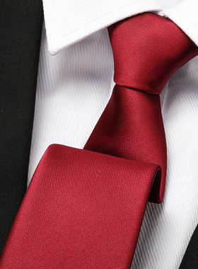 酒红光面男女拉链领带结婚新郎红色正装商务韩版懒人免打条纹领带