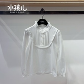 新款 水孩儿童装 商场春季 polo衬衫 上衣木耳边立领内搭衬衣 女童长袖