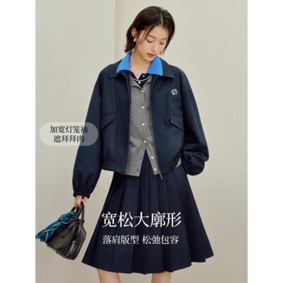 清仓日系复古翻领夹克外套女2026年春新款休闲百搭宽松短上衣