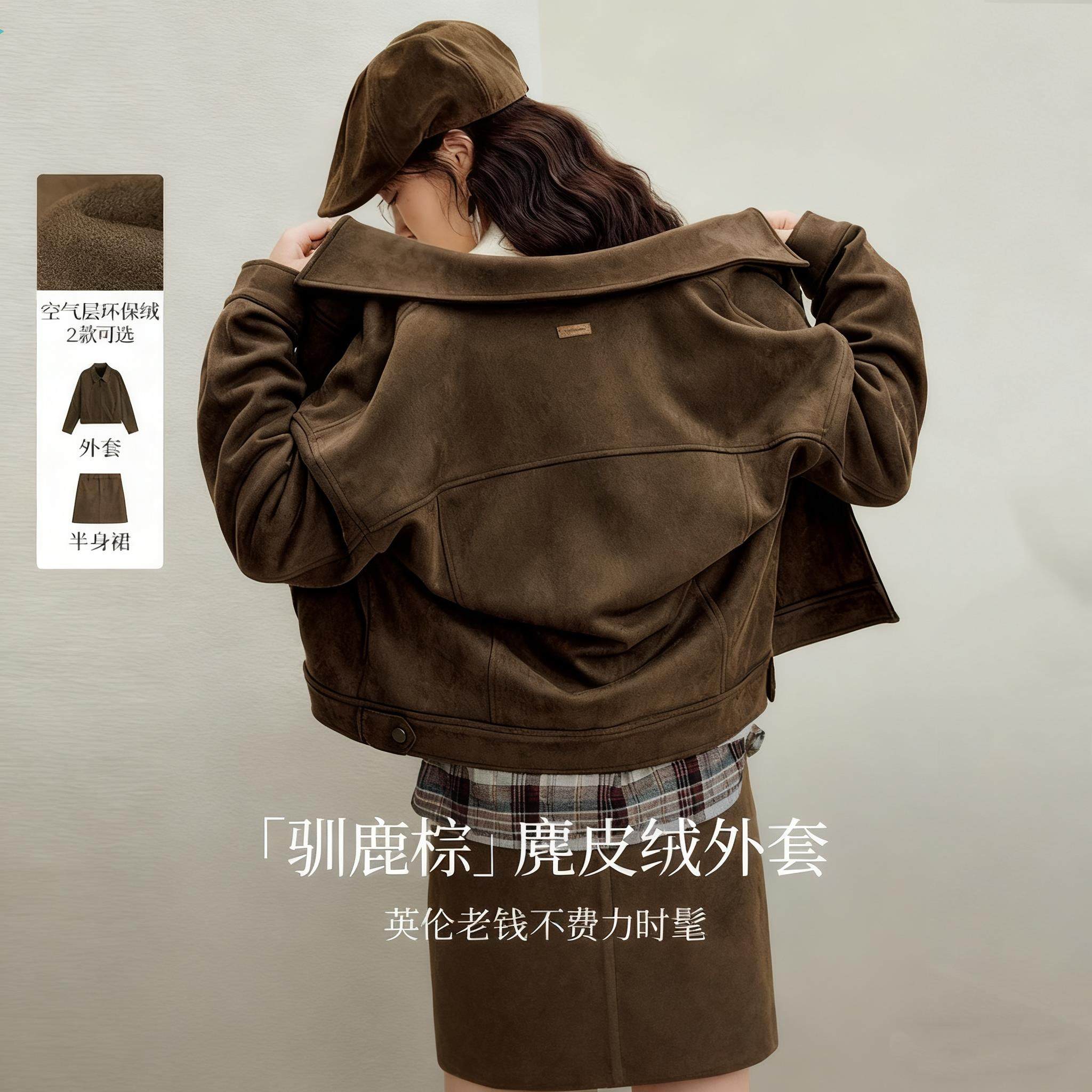 热可可系列清仓|麂皮绒短外套女2026年春季新款美拉德翻领夹克