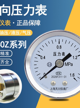 上海天川Y-40Z轴向压力表水压表气压表液压 小螺纹1/8M10*1负压表