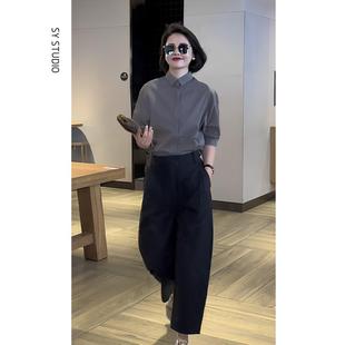休闲衬衫 高级感超好看上衣夏装 Polo领设计感小众五分袖 新款 女 时尚