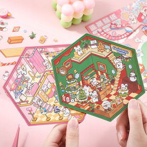 创意3d立体小屋烘焙店铺场景贴纸