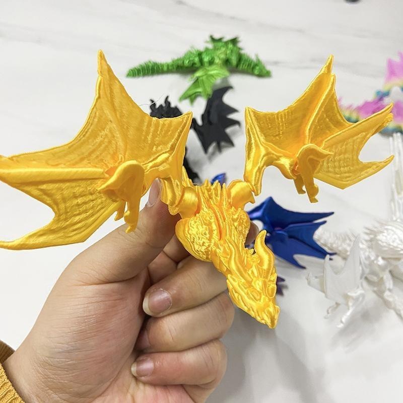 3D打印飞龙带翅膀仿真动物中国龙模型儿童玩具关节可活动创意摆摊