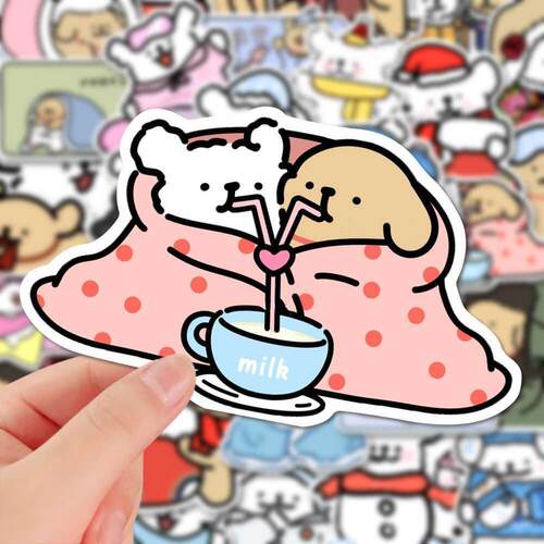 马尔济斯线条小狗冬日贴纸DIY