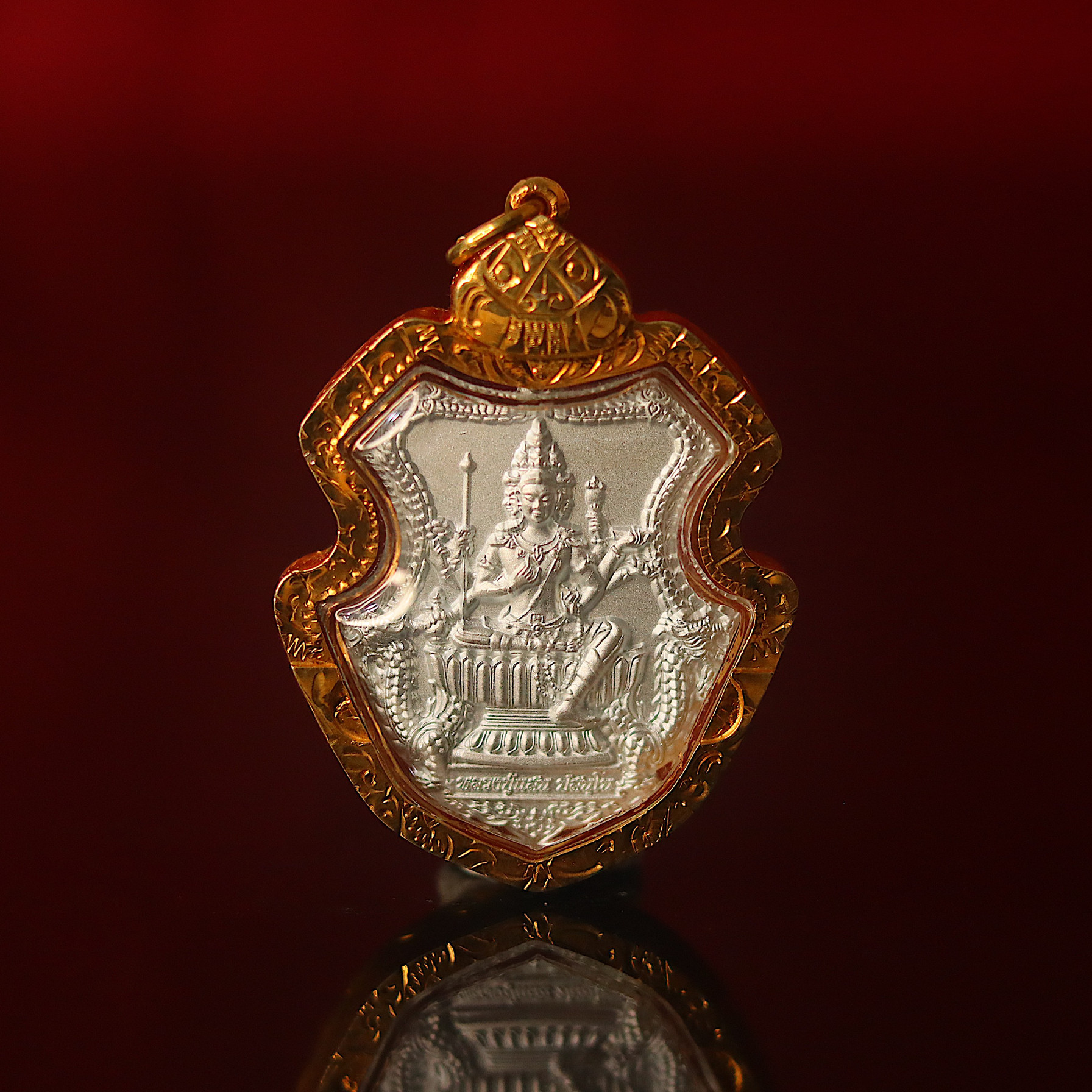 泰年福 佛牌正品 龙婆禅南 2562 四面佛 纯银镀金壳 项链 男女