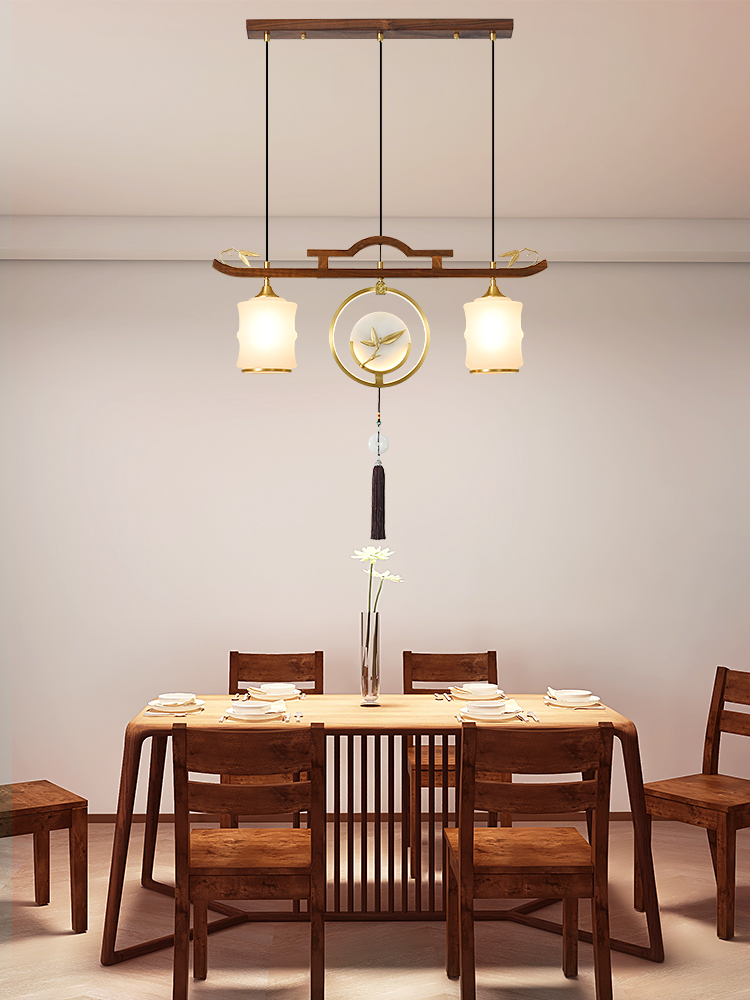 餐厅吊灯新中式胡桃实木现代