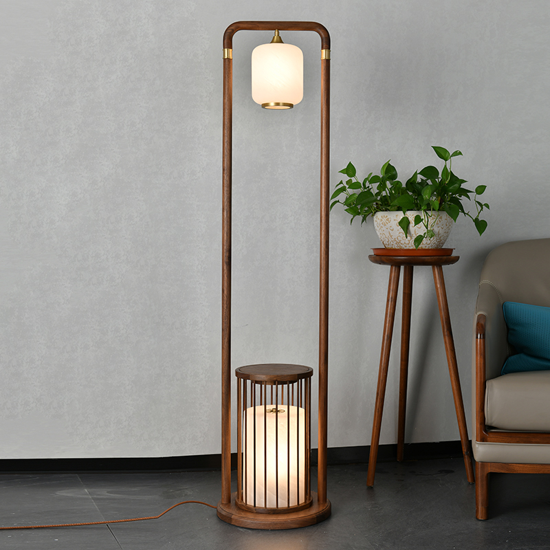 纯木印象黑胡桃铜木新中式落地灯