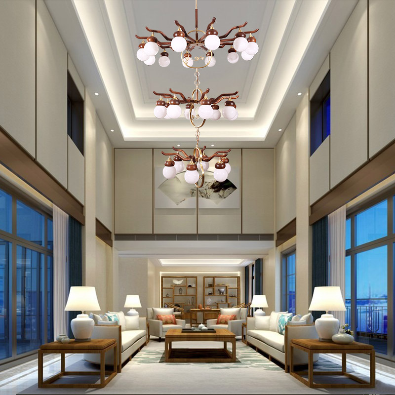 新中式黑胡桃实木别墅大吊灯