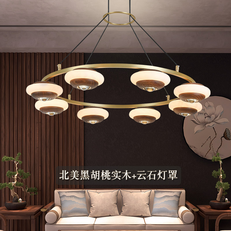 天然云石全铜吊灯现代简约全光谱客厅餐厅卧室别墅新款实木灯具