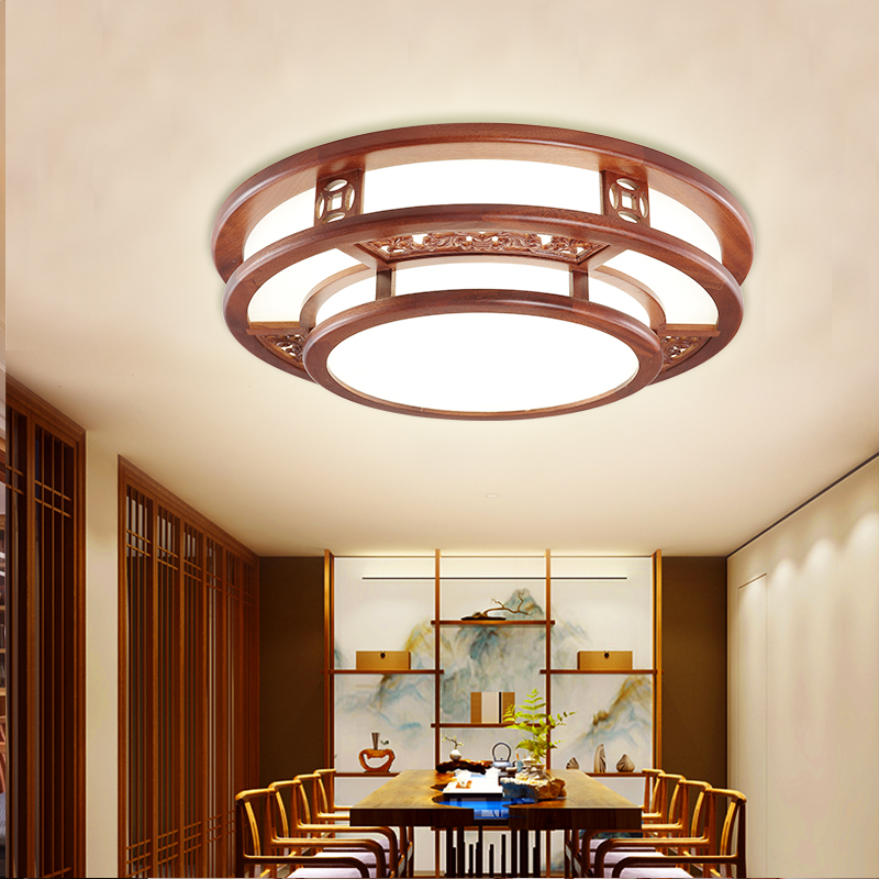 客厅灯中式客厅灯圆形实木卧室灯