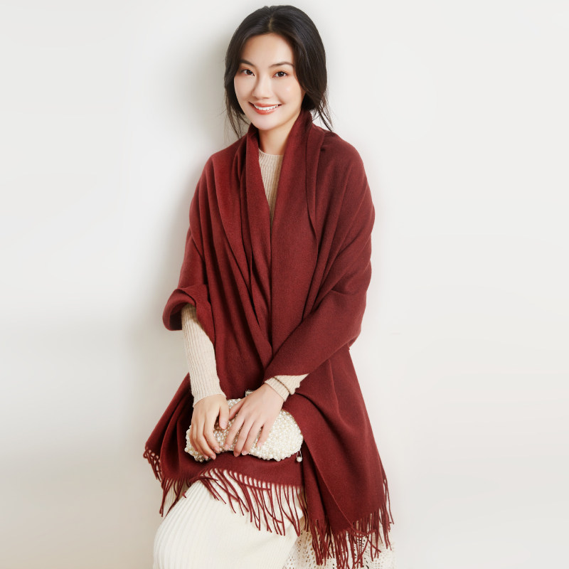 高端新款精纺粗织纯山羊绒纯色男女通用素色披肩围巾百搭