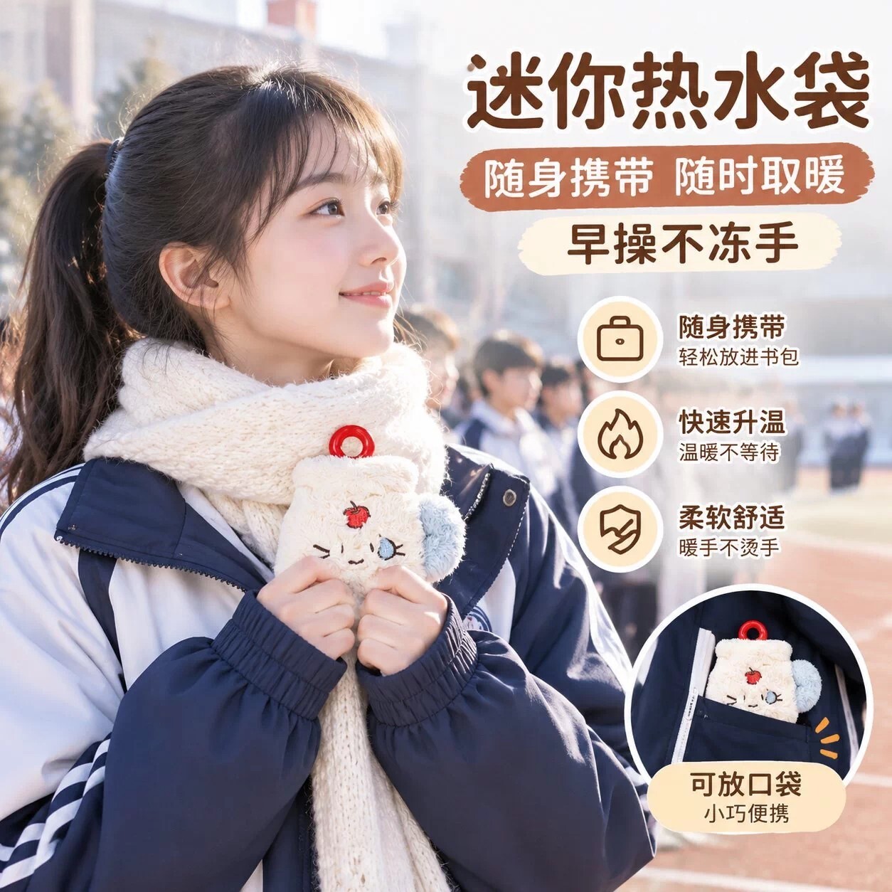 迷你小猫热水袋随身携带快速升温保暖脖套早操不冻手柔软舒适