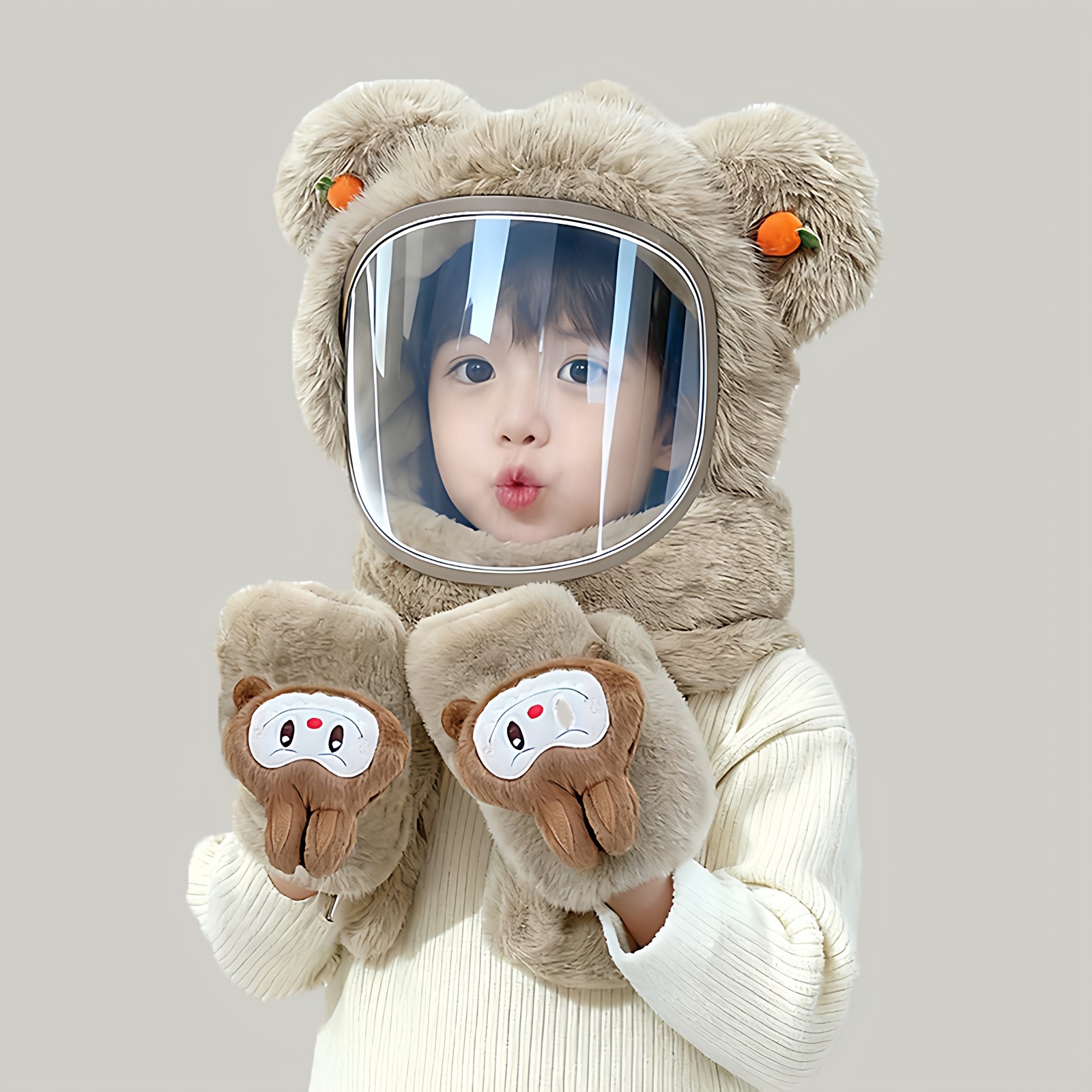 儿童防风面罩一体帽男女童冬季保暖毛绒帽宝宝户外骑行围脖护耳帽,童装/婴儿装/亲子装,帽子,淘宝优惠券,粉丝福利购,淘宝优惠卷