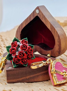 情人节礼物 一束玫瑰花 爱心可打开宝石盒子 吊坠--J8081-J8145