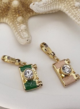 时尚可爱 金边绿色和粉色可打开照像机  吊坠--J8043-J8044