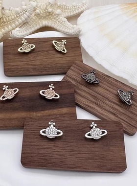 时尚大方 金银玫黑 平面镶钻小土星耳钉 -A8270