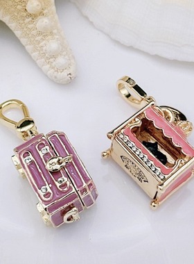 时尚可爱 紫红色可打开百宝箱 粉色猫房子  吊坠--J8041-J81042
